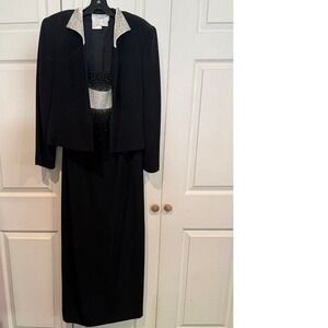 Vintage Daymor Couture Black Dress Suit Silver Embellished Evening Party